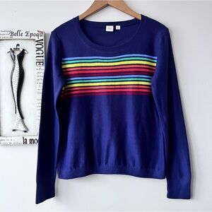 GAP Women’s Chest Stripe Blue Pullover Cabincore Sweater Size S